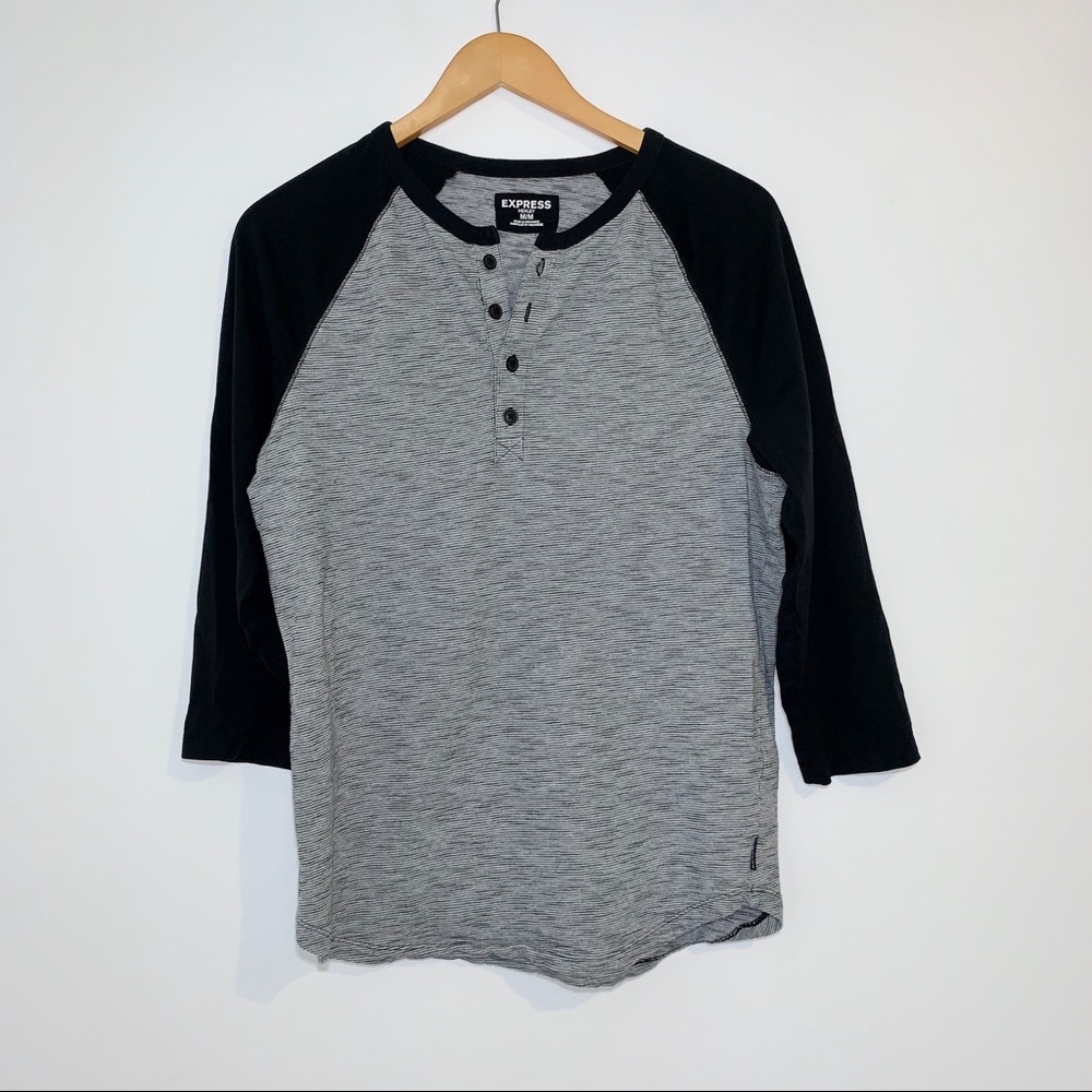 Express Henley Gray and Black 3/4 Sleeve Medium